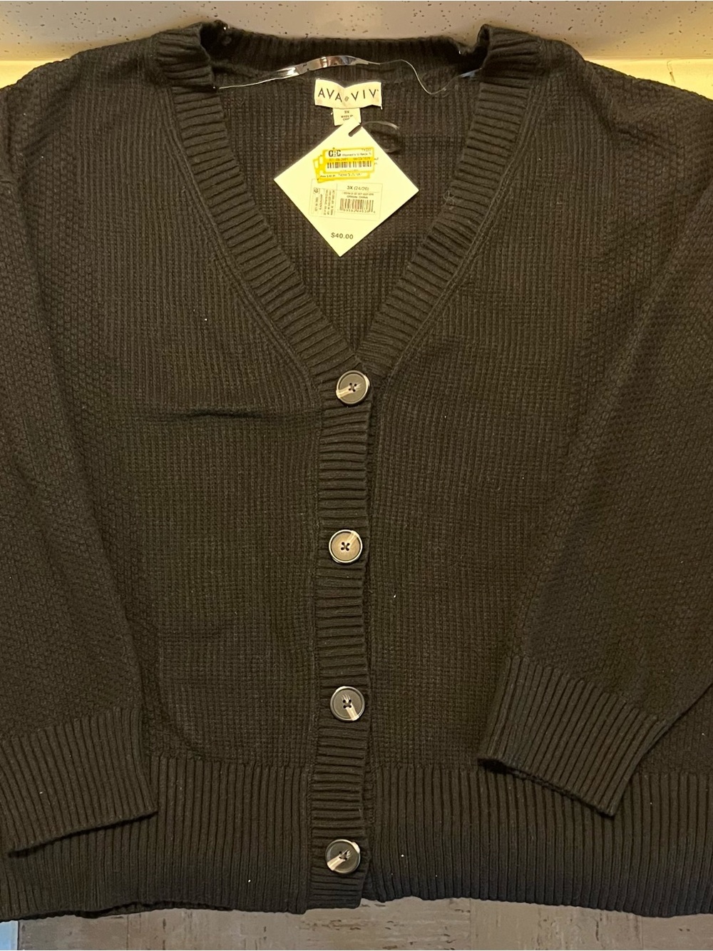 Ava & Viv Black Ribbed V-Neck Button Cardigan
